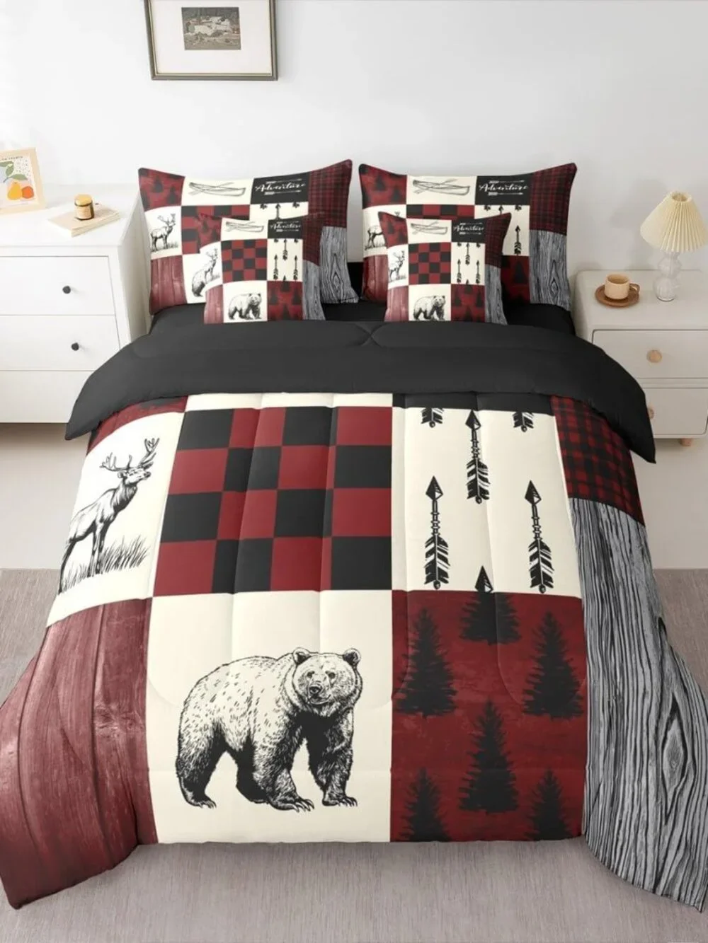Country Rustic Twin Comforter Set 7 Piece,Farmhouse Plaid Checkered Bedding with